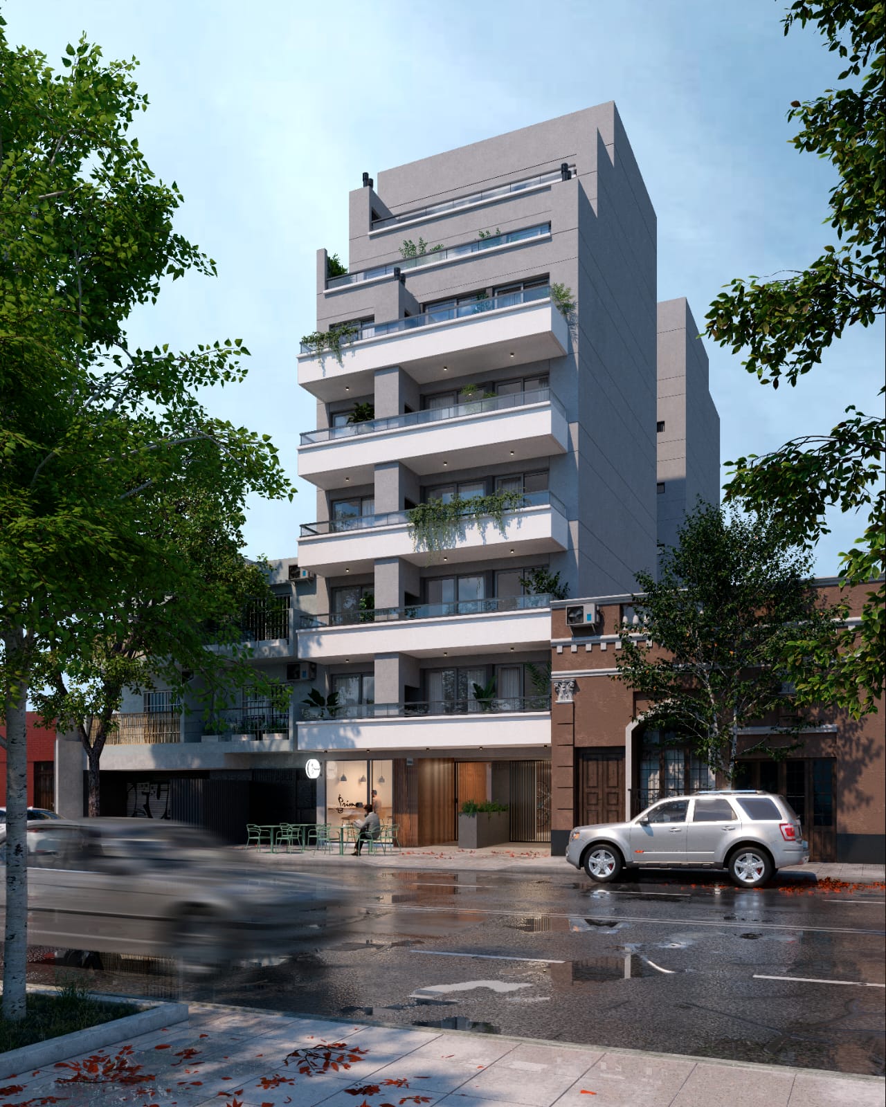 Render de fachada de Arcadia Residence sobre Av. Congreso