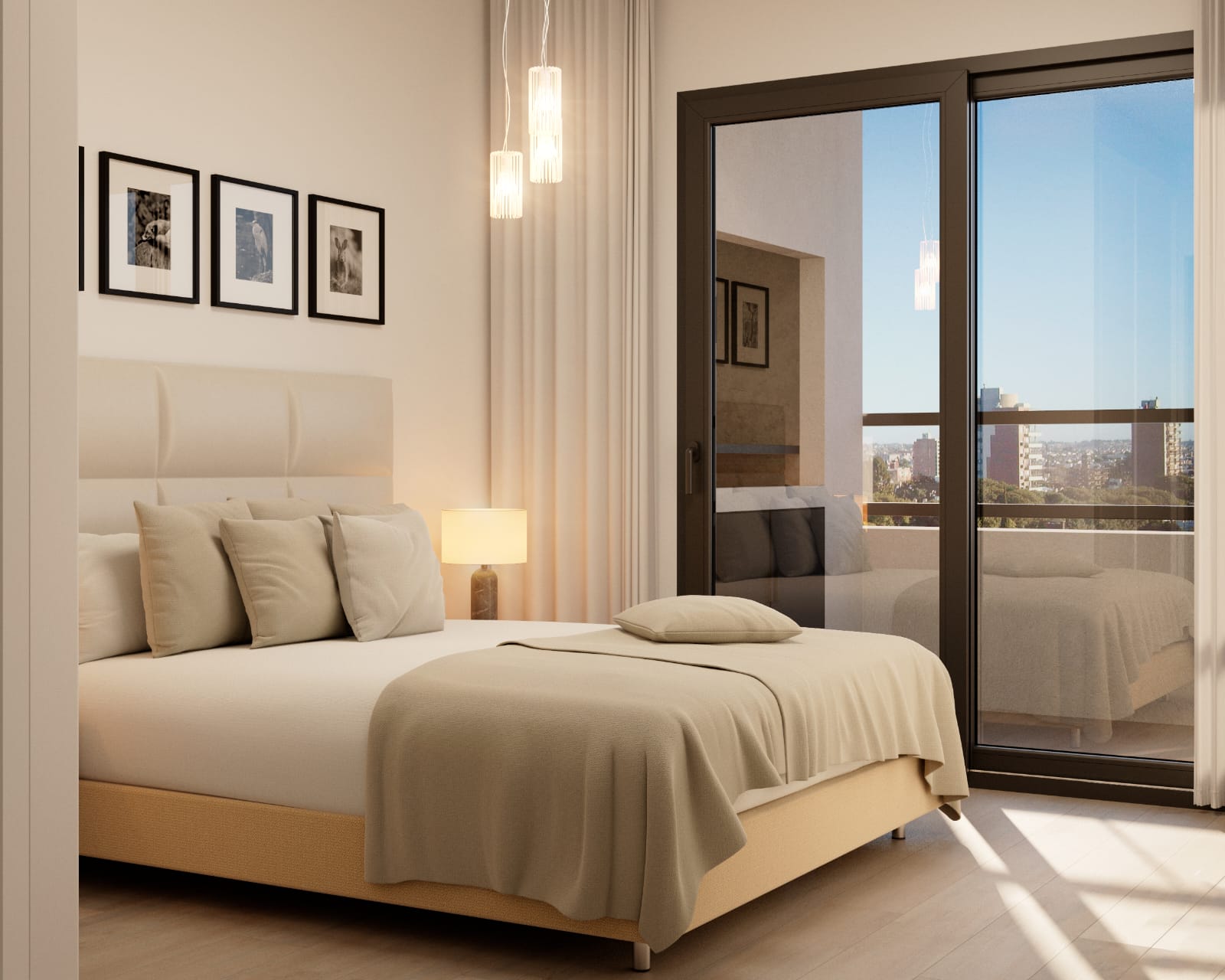 Render de dormitorio en suite de unidad de Arcadia Residence